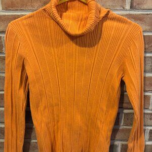 Liz Claiborne Orange Ribbed Turtleneck Sweater Size M Y2K